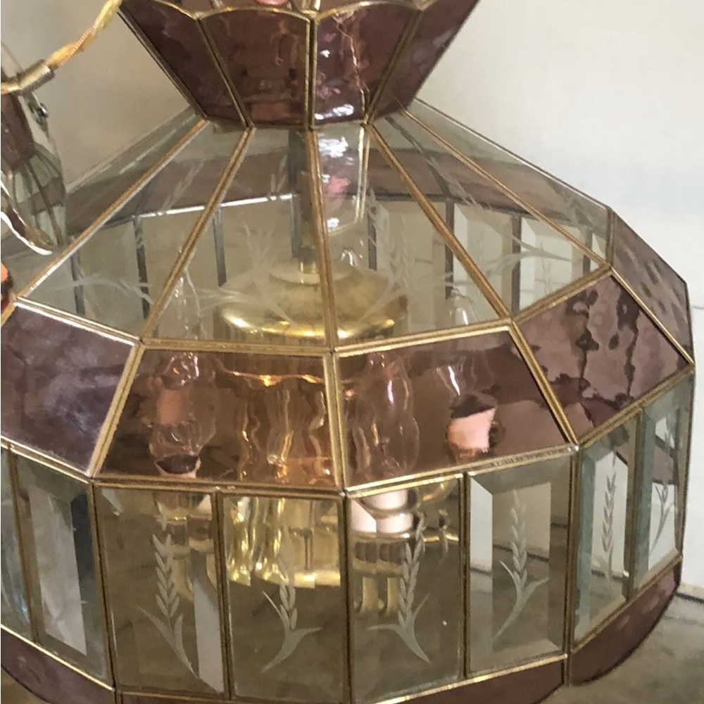 ☘️SOLD☘️Vintage New Box Tiffany Style Plate Glass Swag Ceiling Chandelier Light - Picture 4 of 13